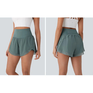 NWT Halara High Waisted Pocket 2-in-1 Contrast Mesh Curved Hem Running Shorts 3'
